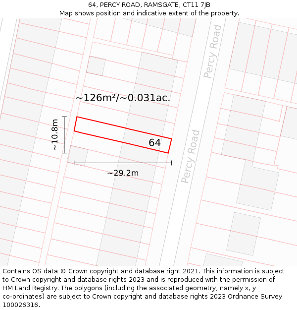 64, PERCY ROAD, RAMSGATE, CT11 7JB: Plot and title map