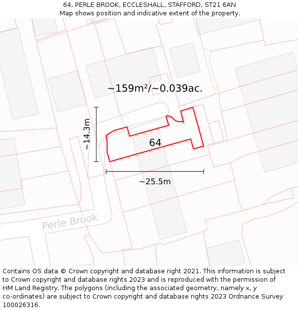 64, PERLE BROOK, ECCLESHALL, STAFFORD, ST21 6AN: Plot and title map