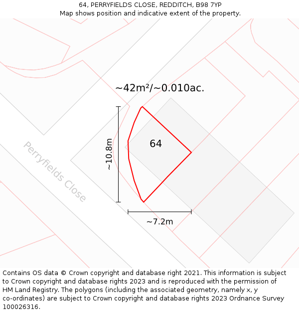 64, PERRYFIELDS CLOSE, REDDITCH, B98 7YP: Plot and title map