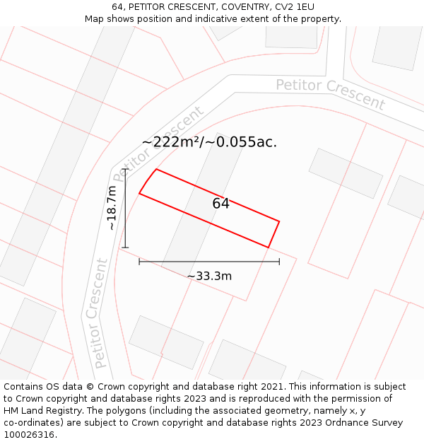 64, PETITOR CRESCENT, COVENTRY, CV2 1EU: Plot and title map