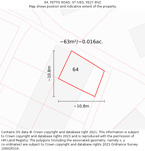 64, PETTIS ROAD, ST IVES, PE27 6NZ: Plot and title map