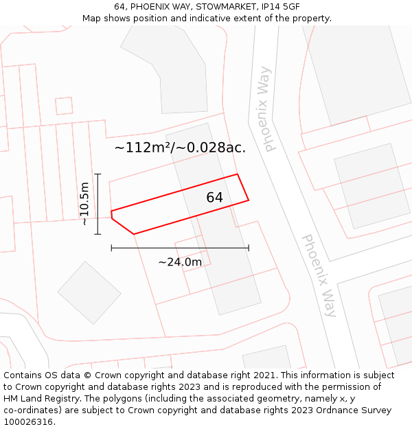 64, PHOENIX WAY, STOWMARKET, IP14 5GF: Plot and title map