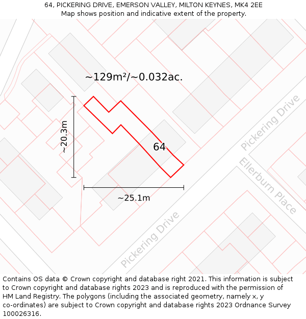 64, PICKERING DRIVE, EMERSON VALLEY, MILTON KEYNES, MK4 2EE: Plot and title map