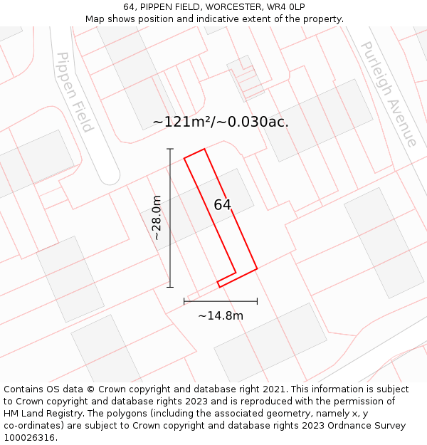 64, PIPPEN FIELD, WORCESTER, WR4 0LP: Plot and title map