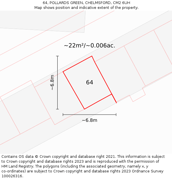 64, POLLARDS GREEN, CHELMSFORD, CM2 6UH: Plot and title map