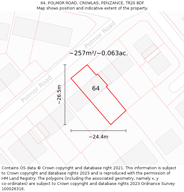 64, POLMOR ROAD, CROWLAS, PENZANCE, TR20 8DF: Plot and title map