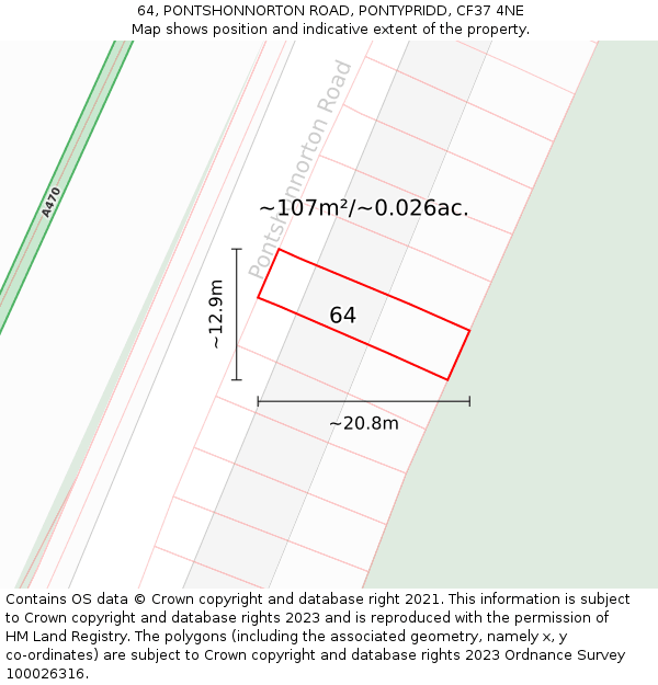 64, PONTSHONNORTON ROAD, PONTYPRIDD, CF37 4NE: Plot and title map