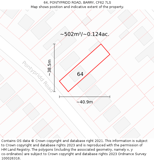 64, PONTYPRIDD ROAD, BARRY, CF62 7LS: Plot and title map