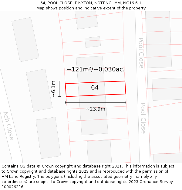 64, POOL CLOSE, PINXTON, NOTTINGHAM, NG16 6LL: Plot and title map
