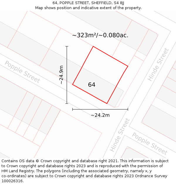 64, POPPLE STREET, SHEFFIELD, S4 8JJ: Plot and title map