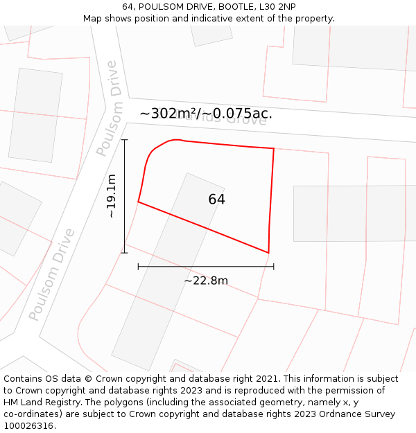 64, POULSOM DRIVE, BOOTLE, L30 2NP: Plot and title map