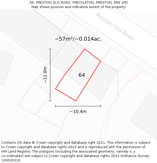 64, PRESTON OLD ROAD, FRECKLETON, PRESTON, PR4 1PD: Plot and title map