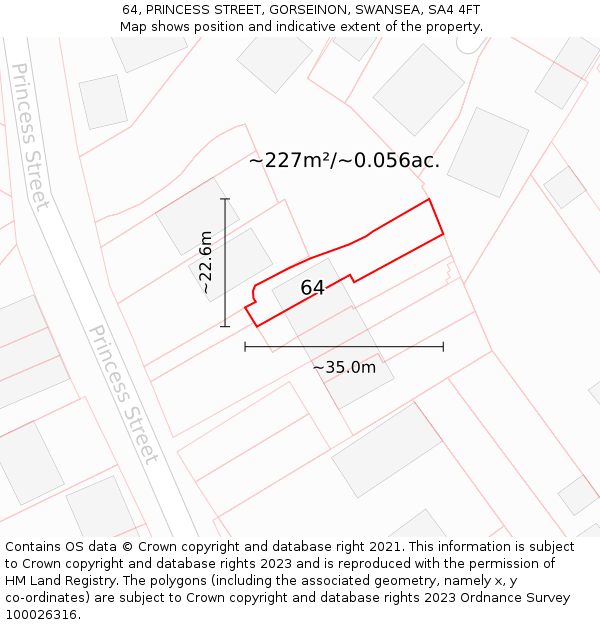 64, PRINCESS STREET, GORSEINON, SWANSEA, SA4 4FT: Plot and title map