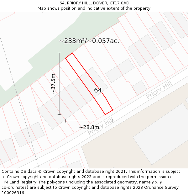 64, PRIORY HILL, DOVER, CT17 0AD: Plot and title map