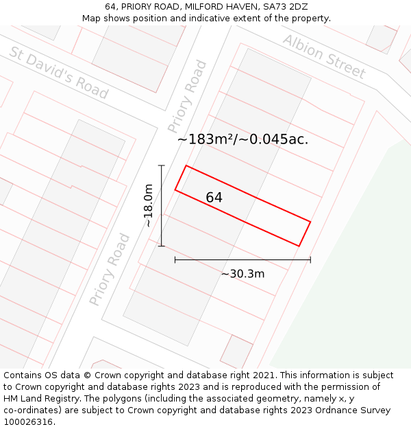 64, PRIORY ROAD, MILFORD HAVEN, SA73 2DZ: Plot and title map