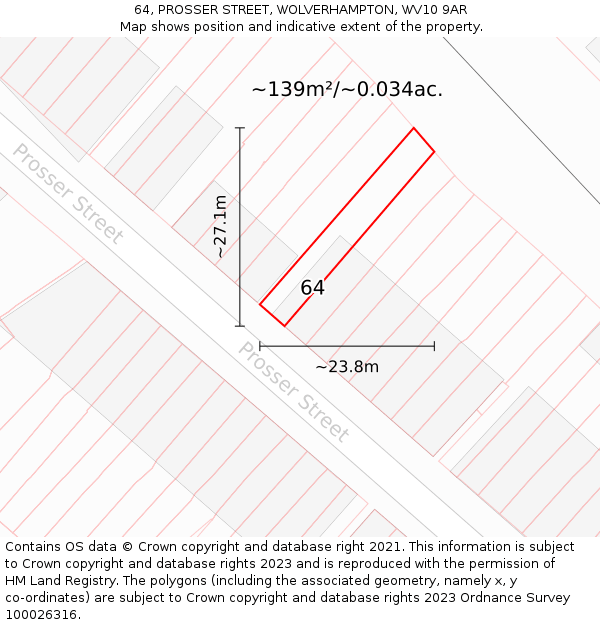 64, PROSSER STREET, WOLVERHAMPTON, WV10 9AR: Plot and title map