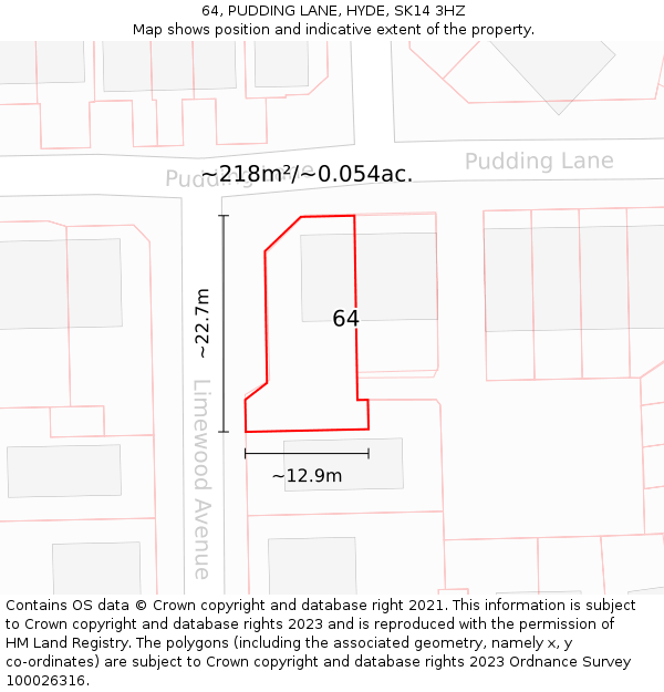 64, PUDDING LANE, HYDE, SK14 3HZ: Plot and title map