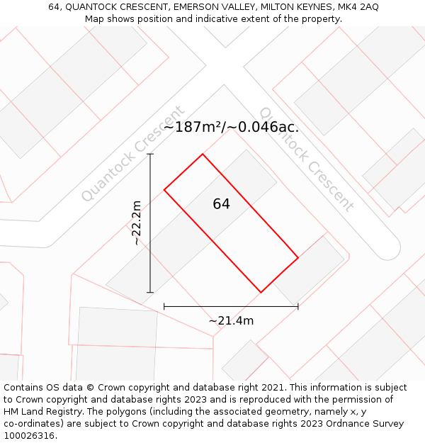 64, QUANTOCK CRESCENT, EMERSON VALLEY, MILTON KEYNES, MK4 2AQ: Plot and title map