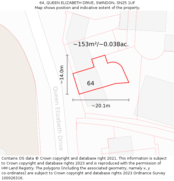 64, QUEEN ELIZABETH DRIVE, SWINDON, SN25 1UF: Plot and title map