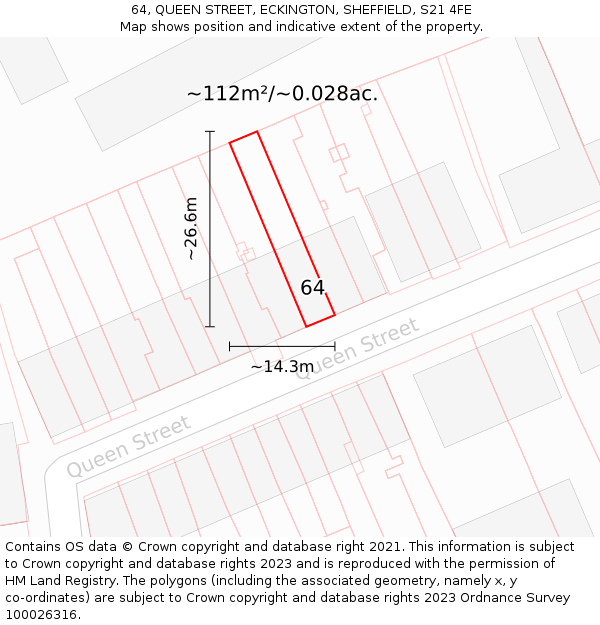 64, QUEEN STREET, ECKINGTON, SHEFFIELD, S21 4FE: Plot and title map