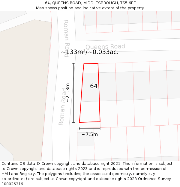 64, QUEENS ROAD, MIDDLESBROUGH, TS5 6EE: Plot and title map
