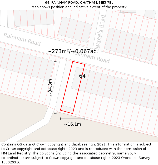 64, RAINHAM ROAD, CHATHAM, ME5 7EL: Plot and title map