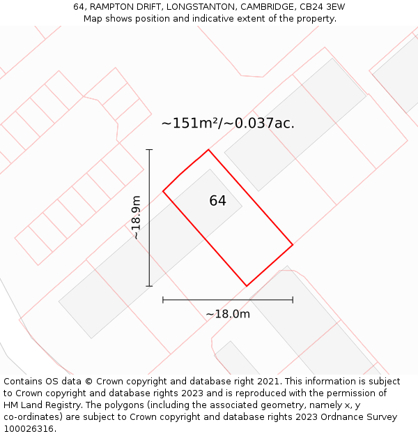 64, RAMPTON DRIFT, LONGSTANTON, CAMBRIDGE, CB24 3EW: Plot and title map
