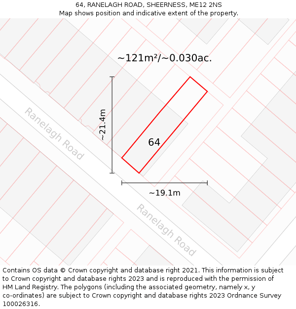 64, RANELAGH ROAD, SHEERNESS, ME12 2NS: Plot and title map