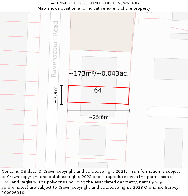 64, RAVENSCOURT ROAD, LONDON, W6 0UG: Plot and title map