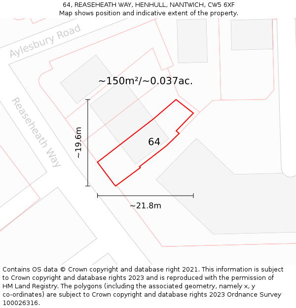 64, REASEHEATH WAY, HENHULL, NANTWICH, CW5 6XF: Plot and title map