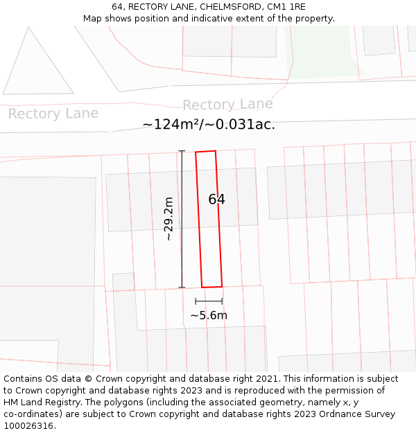 64, RECTORY LANE, CHELMSFORD, CM1 1RE: Plot and title map