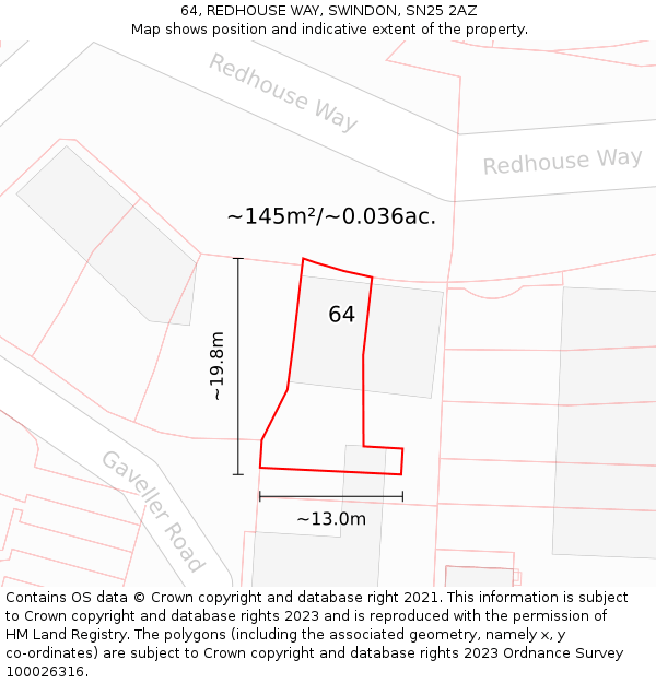 64, REDHOUSE WAY, SWINDON, SN25 2AZ: Plot and title map