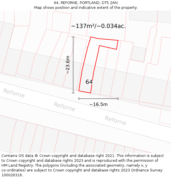 64, REFORNE, PORTLAND, DT5 2AN: Plot and title map