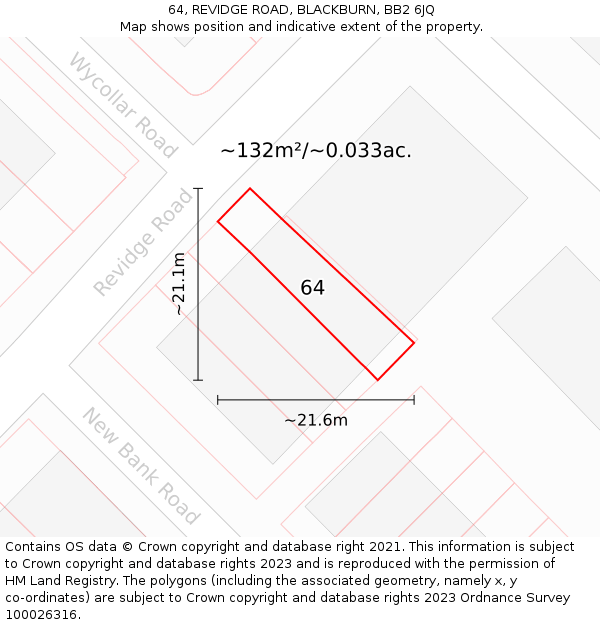 64, REVIDGE ROAD, BLACKBURN, BB2 6JQ: Plot and title map