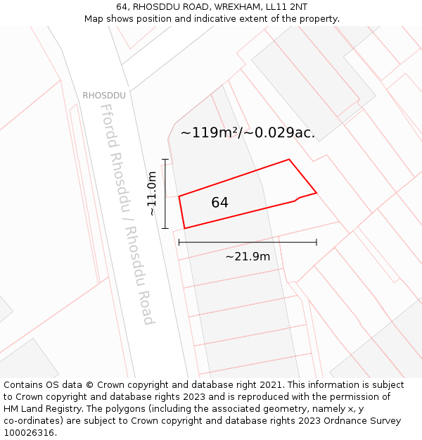 64, RHOSDDU ROAD, WREXHAM, LL11 2NT: Plot and title map
