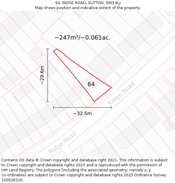 64, RIDGE ROAD, SUTTON, SM3 9LJ: Plot and title map