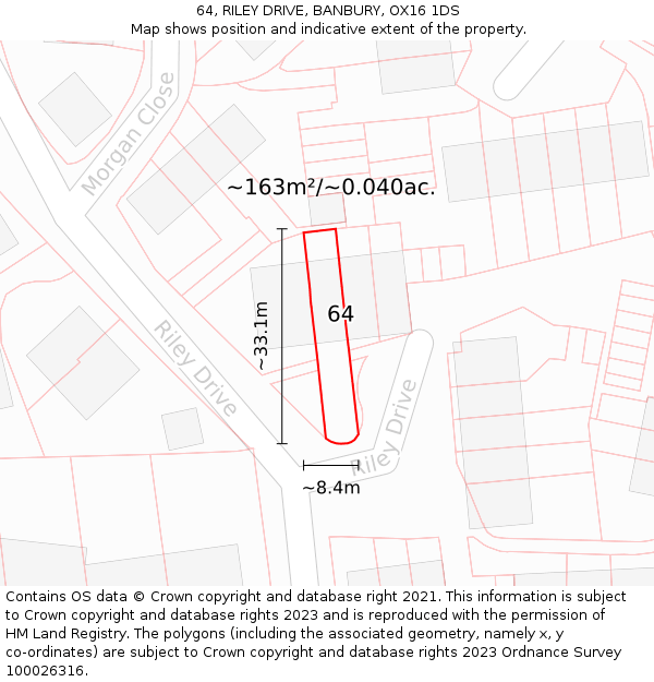 64, RILEY DRIVE, BANBURY, OX16 1DS: Plot and title map