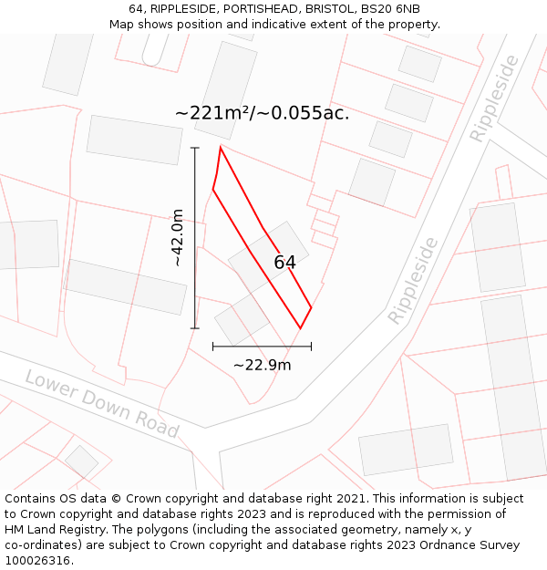 64, RIPPLESIDE, PORTISHEAD, BRISTOL, BS20 6NB: Plot and title map
