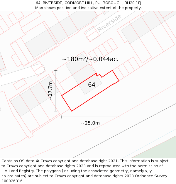 64, RIVERSIDE, CODMORE HILL, PULBOROUGH, RH20 1FJ: Plot and title map