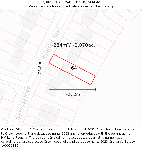 64, RIVERSIDE ROAD, SIDCUP, DA14 4PU: Plot and title map