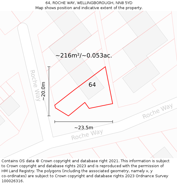 64, ROCHE WAY, WELLINGBOROUGH, NN8 5YD: Plot and title map