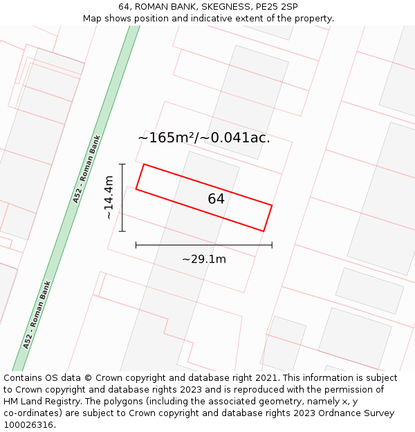 64, ROMAN BANK, SKEGNESS, PE25 2SP: Plot and title map