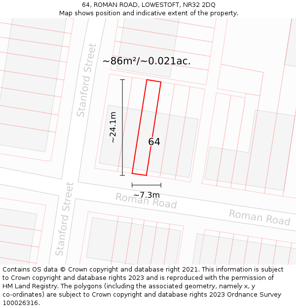 64, ROMAN ROAD, LOWESTOFT, NR32 2DQ: Plot and title map