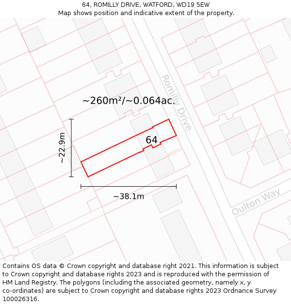 64, ROMILLY DRIVE, WATFORD, WD19 5EW: Plot and title map
