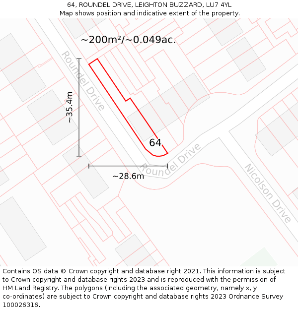 64, ROUNDEL DRIVE, LEIGHTON BUZZARD, LU7 4YL: Plot and title map