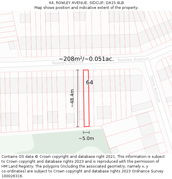 64, ROWLEY AVENUE, SIDCUP, DA15 9LB: Plot and title map