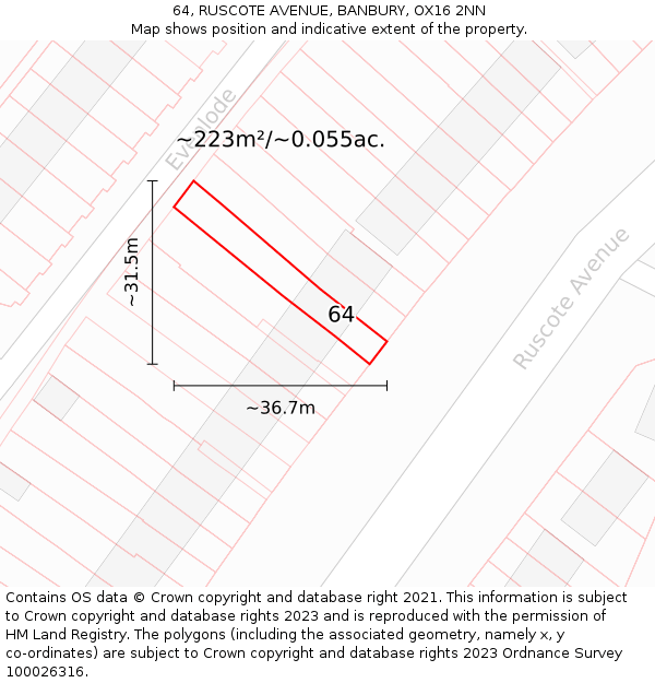 64, RUSCOTE AVENUE, BANBURY, OX16 2NN: Plot and title map