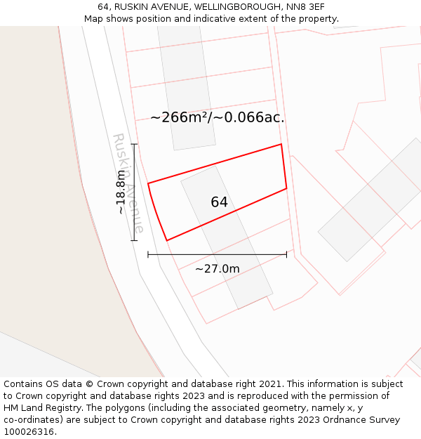 64, RUSKIN AVENUE, WELLINGBOROUGH, NN8 3EF: Plot and title map