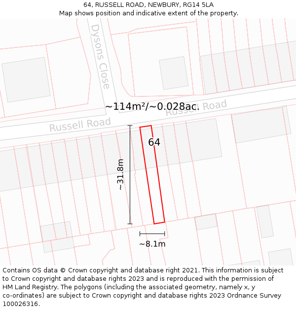 64, RUSSELL ROAD, NEWBURY, RG14 5LA: Plot and title map