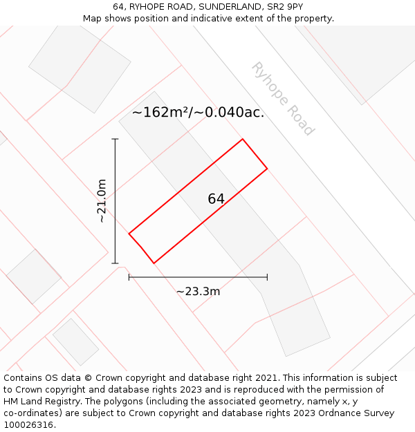 64, RYHOPE ROAD, SUNDERLAND, SR2 9PY: Plot and title map